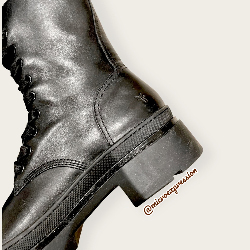 $399 Frye Chloe Lug Combat Black Leather Lace Up Moto Everyday Ankle Boot - Picture 15 of 16